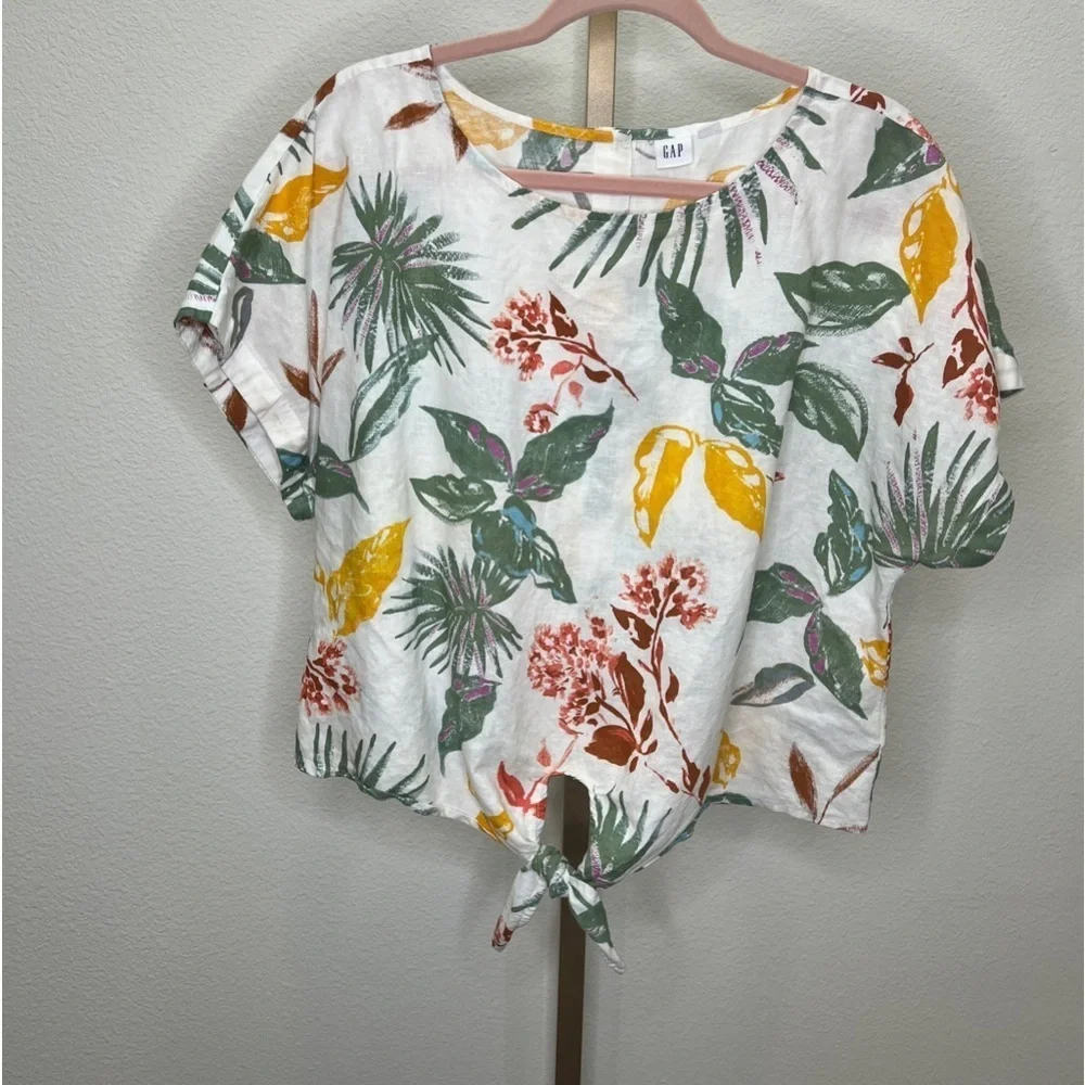 GAP Floral Print Linen Blouse Top Large - Picture 1 of 6